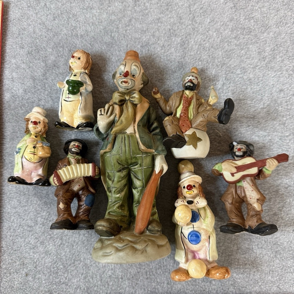 Vintage Emmett Kelly Jr Enesco Clown Figurine Lot Of 8 Ceramic Collectibles FLAW